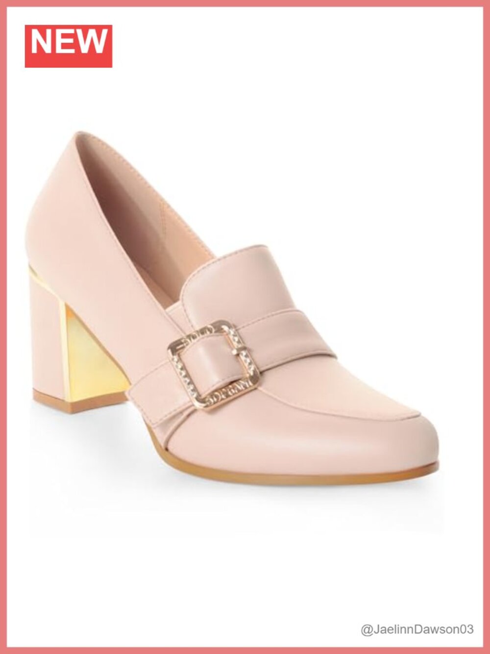 Women's Chunky Block Heel Pump Faux Leather Buckle Almond Toe Office Work